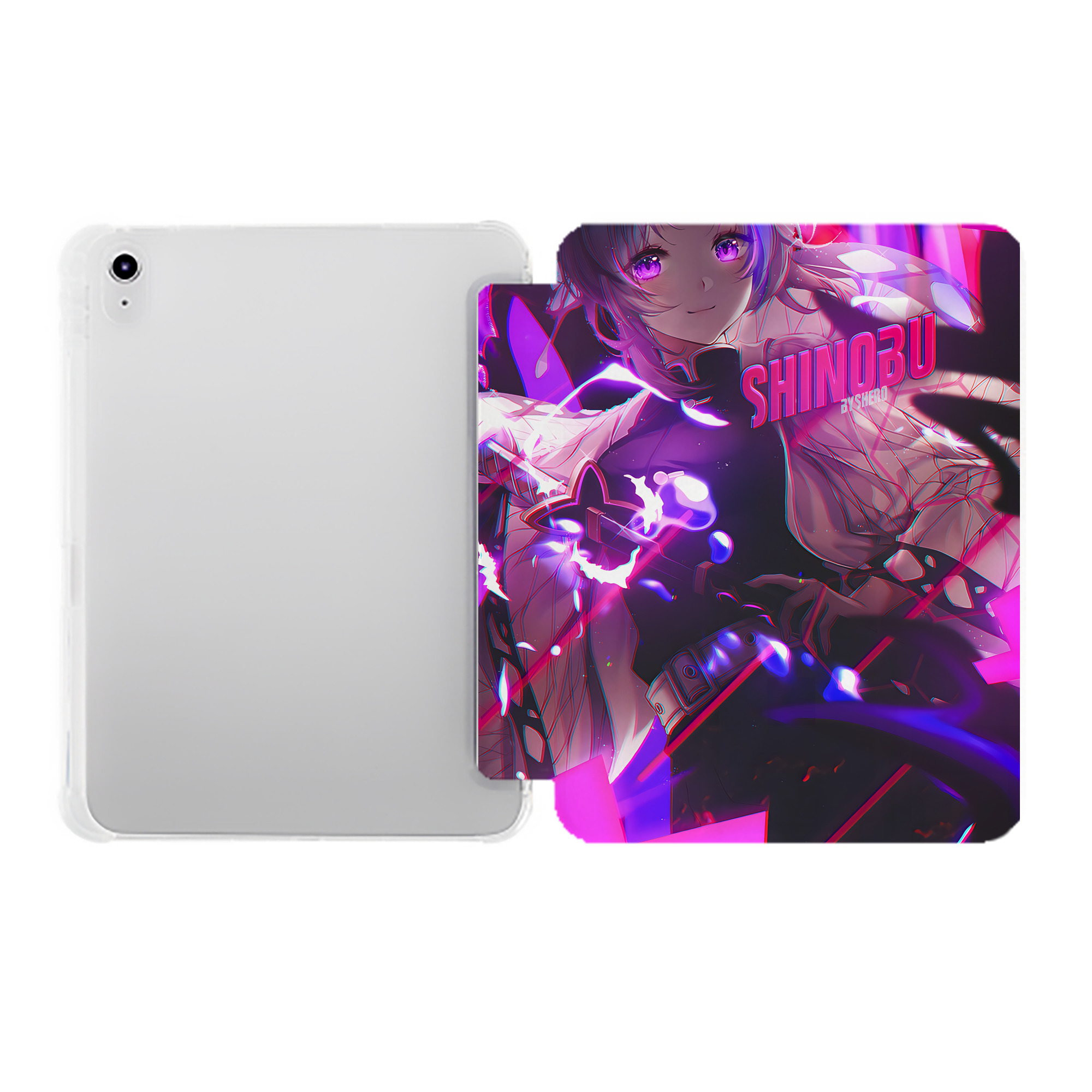（画像用） 鬼滅の刃（きめつのやいば）蟲柱-胡蝶 しのぶ／こちょう しのぶ Kochou Shinobu IPad ケース ペン収納付き 三つ折りスタンド PUレザー×シリコン 対応機種9.5/10.5/10.9インチ